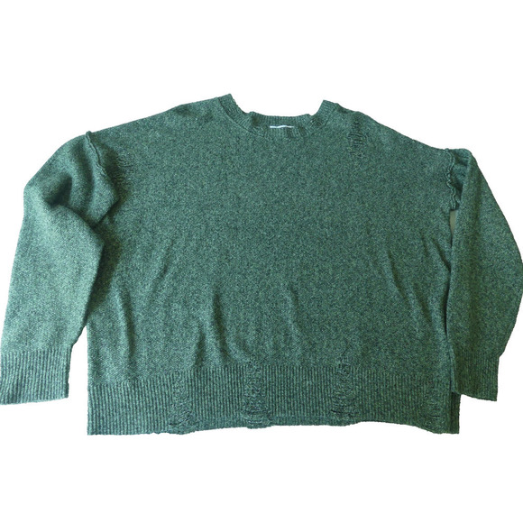 Frayed Sweaters - Frayed‎ Jeans Sweater Women's Medium Oversized Shredded Green Black Lagenlook